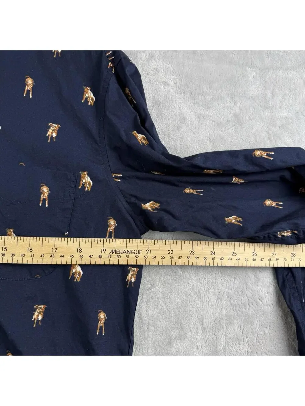 J.Crew Secret Wash Shirt Men Medium Navy Dog Print Button Front Stretch Slim Fit